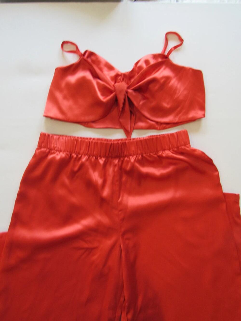 Orange Satin Pants & Crop Top